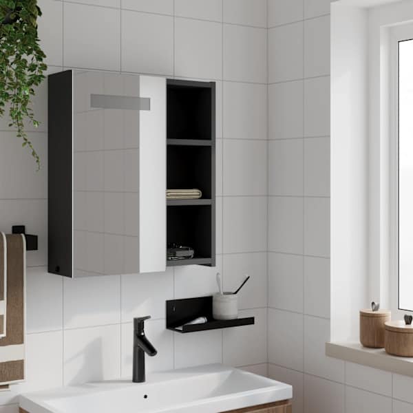 LED-valgustusega vannitoa peegelkapp, must, 45 × 13 × 52 cm