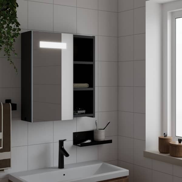 LED-valgustusega vannitoa peegelkapp, must, 45 × 13 × 52 cm
