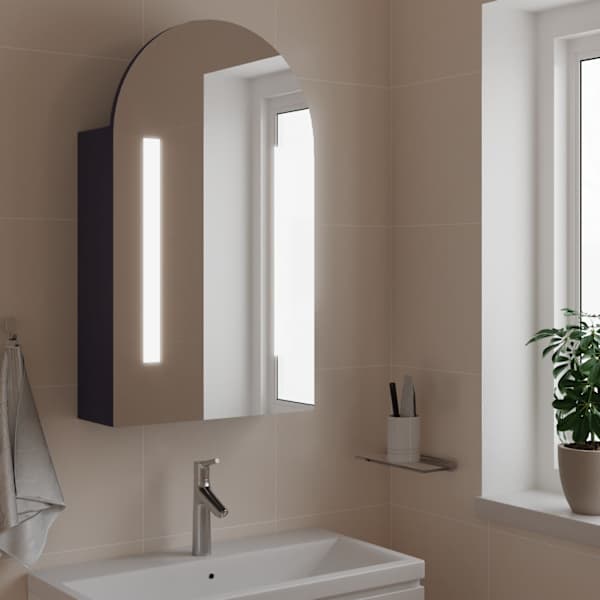LED-valgustusega vannitoa peegelkapp, hall, 42 × 13 × 70 cm