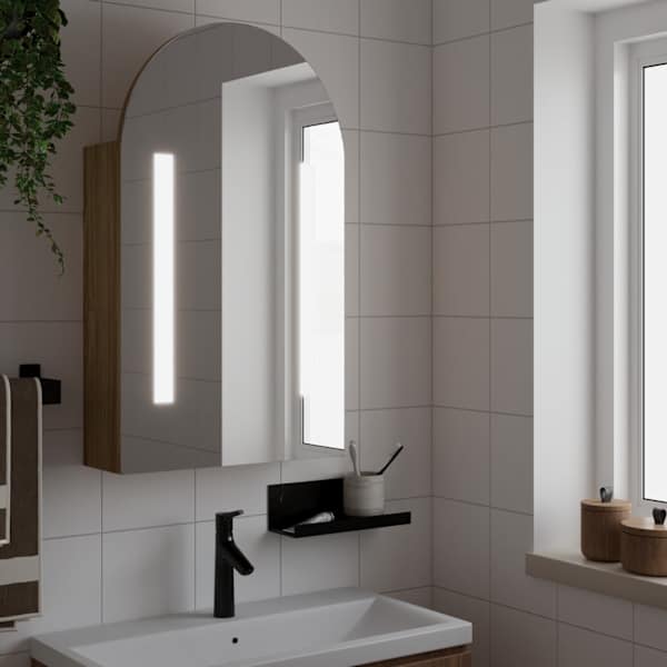LED-valgustusega vannitoa peegelkapp, tamm, 42 × 13 × 70 cm