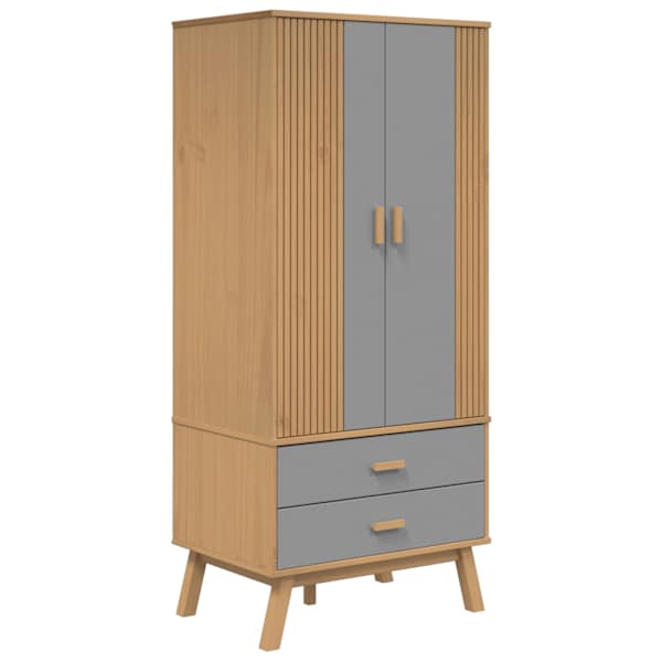 Riidekapp "OLDEN", hall ja pruun, 76,5 × 53 × 172 cm, männipuit