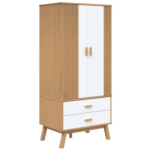 Riidekapp "OLDEN", valge ja pruun, 76,5 × 53 × 172 cm, männipuit
