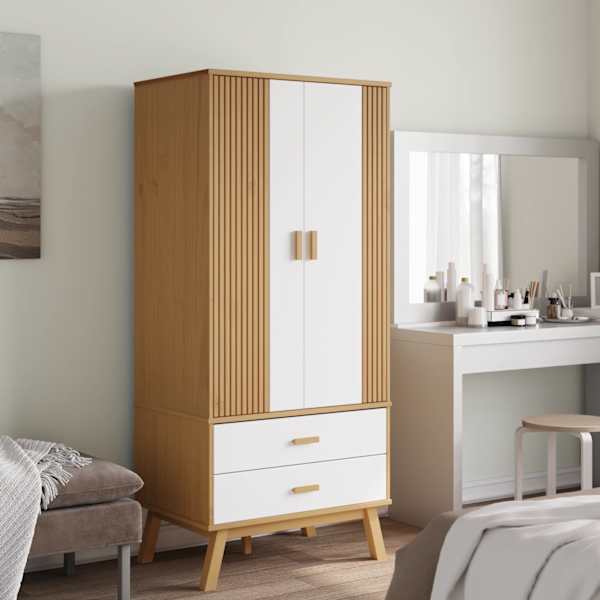 Riidekapp "OLDEN", valge ja pruun, 76,5 × 53 × 172 cm, männipuit