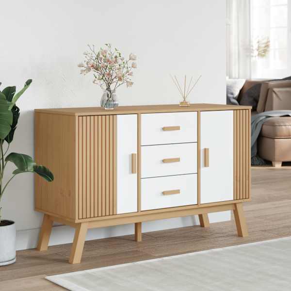 Puhvetkapp "OLDEN", valge ja pruun, 114 × 43 × 73,5 cm, männipuit