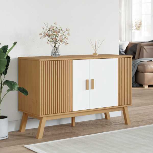 Puhvetkapp "OLDEN", valge ja pruun, 114 × 43 × 73,5 cm, männipuit