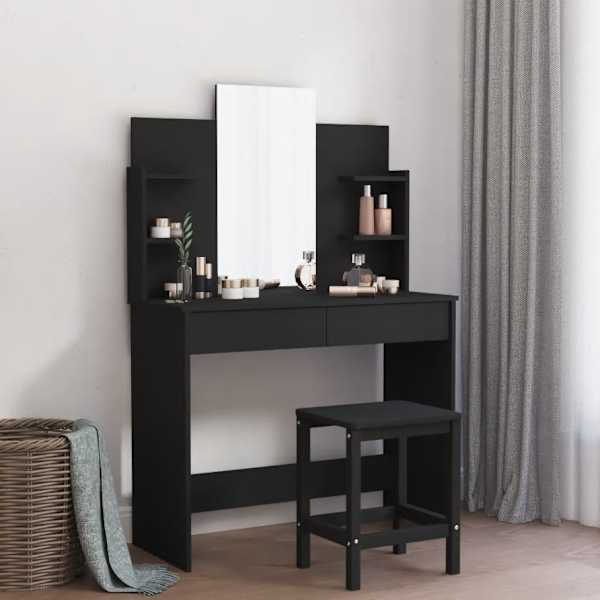 Tualettlaud peegliga, must, 96 × 39 × 142 cm