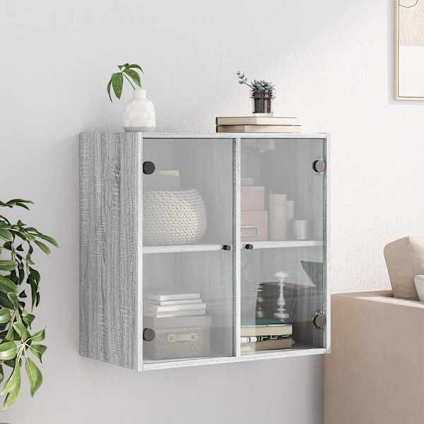 Klaasustega külgkapp, hall Sonoma tamm, 68 × 37 × 68,5 cm