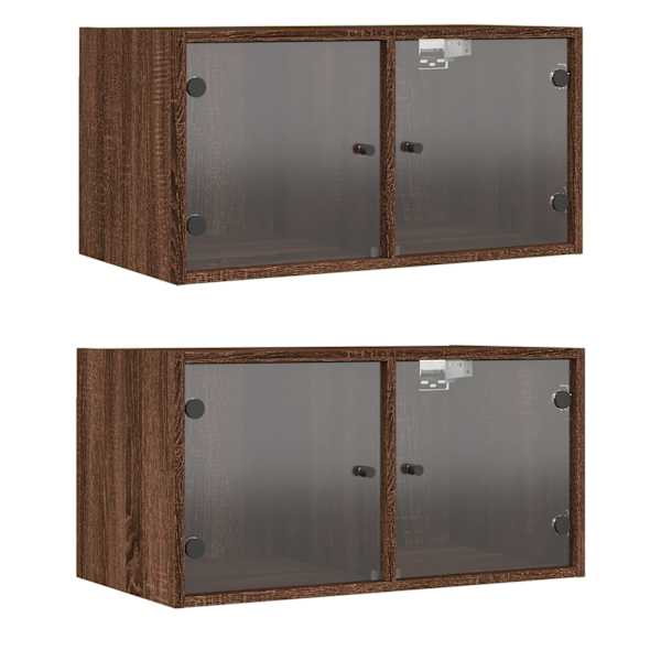 Klaasustega seinakapid 2 tk, pruun tamm, 68,5 × 37 × 35 cm