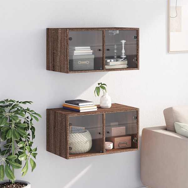 Klaasustega seinakapid 2 tk, pruun tamm, 68,5 × 37 × 35 cm