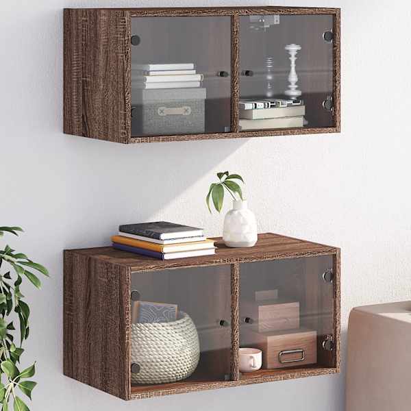 Klaasustega seinakapid 2 tk, pruun tamm, 68,5 × 37 × 35 cm