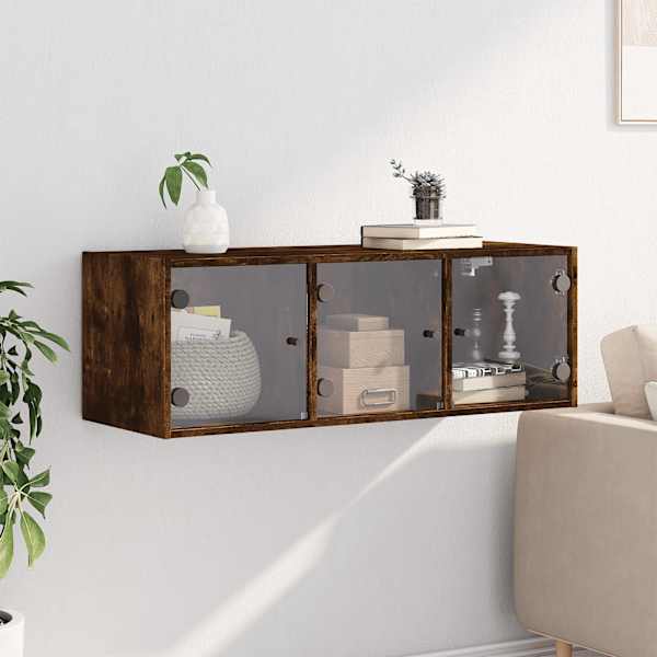Klaasustega seinakapp, suitsutatud tamm, 102 × 37 × 35 cm