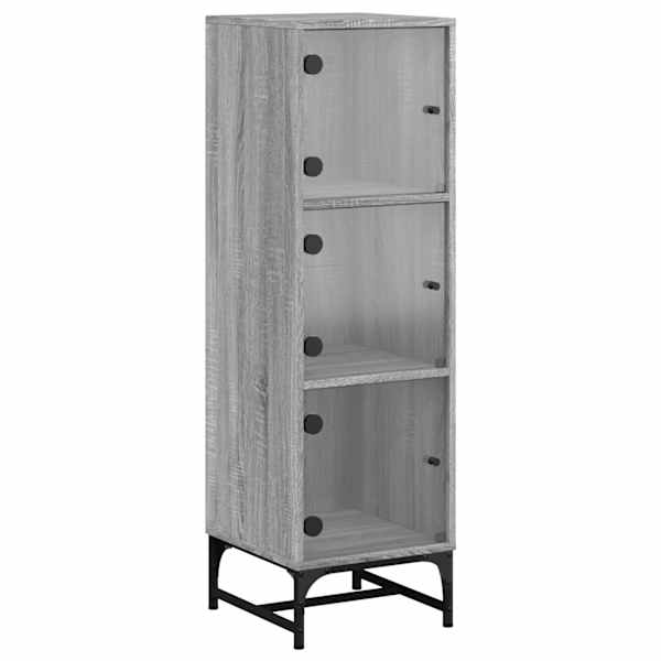 Kõrge kapp klaasustega, hall Sonoma tamm, 35 × 37 × 120 cm