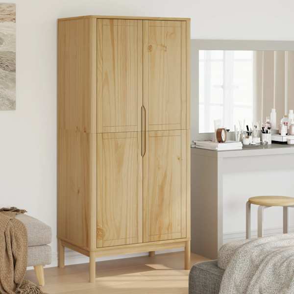 Riidekapp "FLORO", vahapruun, 77 × 53 × 171 cm, männipuit