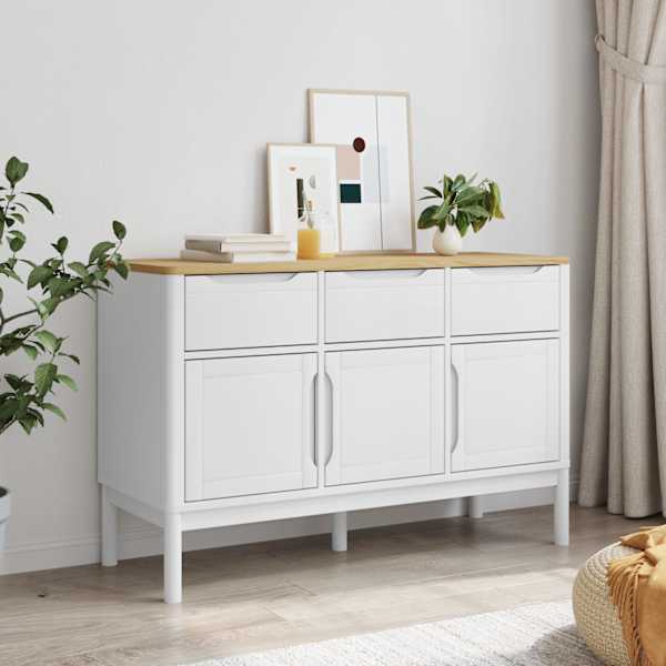 Puhvetkapp "FLORO", valge, 114 × 43 × 74 cm, männipuit