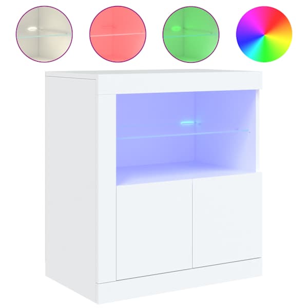 Puhvetkapp LED-tuledega, valge, 60,5 × 37 × 67 cm