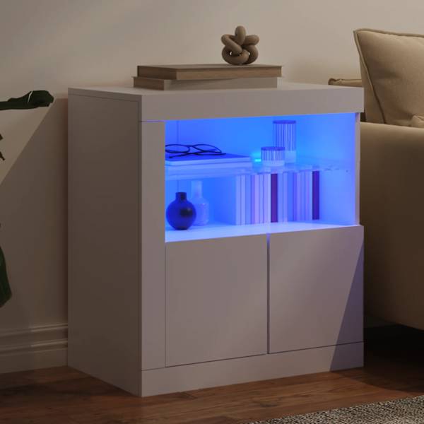 Puhvetkapp LED-tuledega, valge, 60,5 × 37 × 67 cm