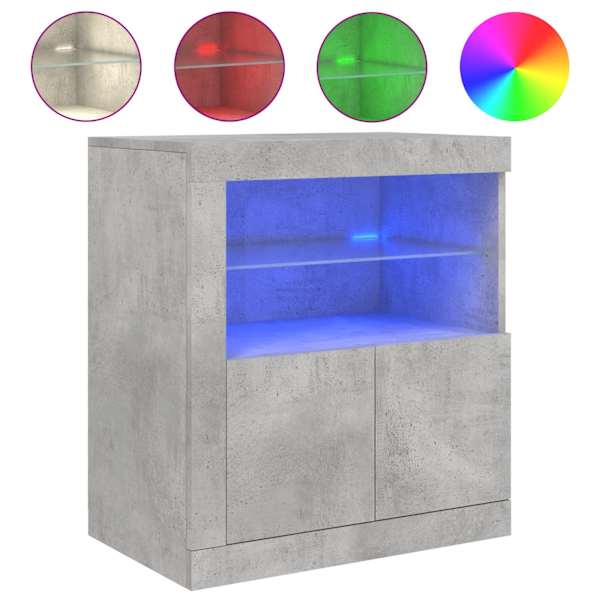 Puhvetkapp LED-tuledega, betoonhall, 60,5 × 37 × 67 cm