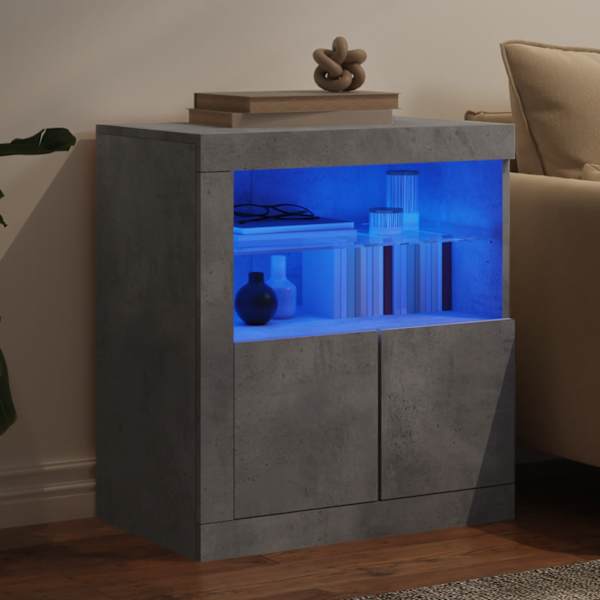 Puhvetkapp LED-tuledega, betoonhall, 60,5 × 37 × 67 cm