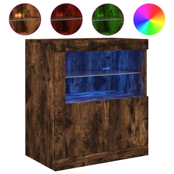 Puhvetkapp LED-tuledega, suitsutatud tamm, 60,5 × 37 × 67 cm