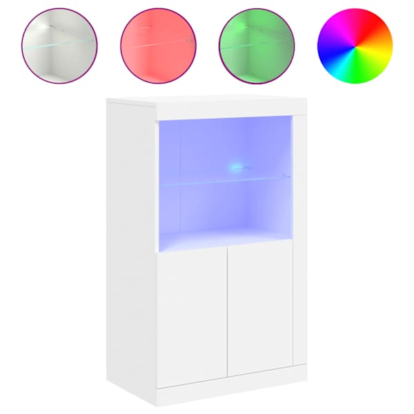 Külgkapp LED-valgustusega, valge, tehispuit