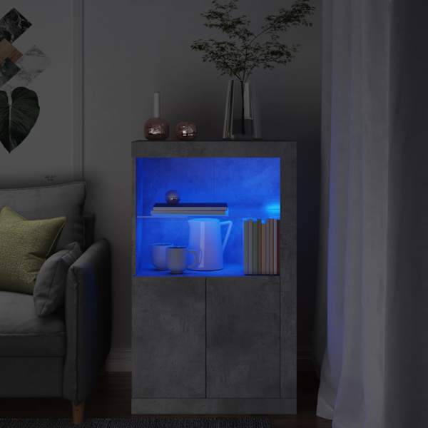 Külgkapp LED-valgustusega, betoonhall, tehispuit