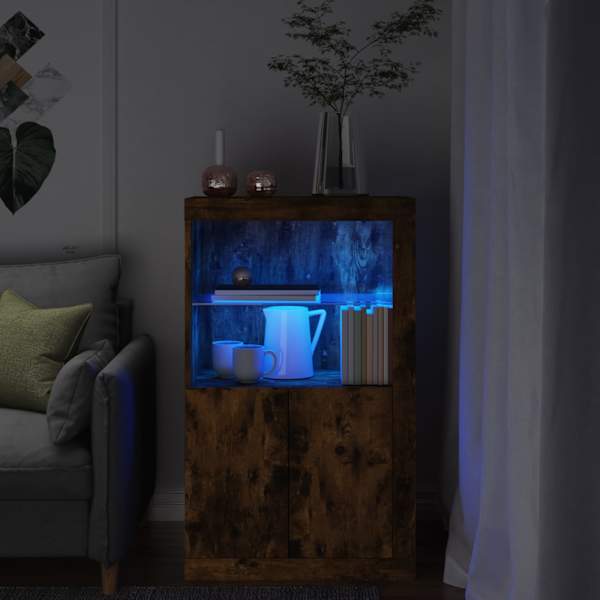 Külgkapp LED-valgustusega, suitsutatud tamm, tehispuit