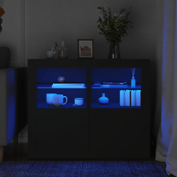 Külgkapid LED-valgustusega 2 tk, must, tehispuit