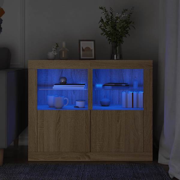 Külgkapid LED-valgustusega 2 tk, Sonoma tamm, tehispuit
