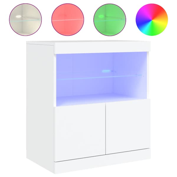 Puhvetkapp LED-tuledega, valge, 60 × 37 × 67 cm