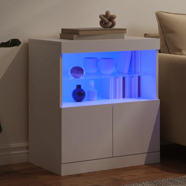 Puhvetkapp LED-tuledega, valge, 60 × 37 × 67 cm