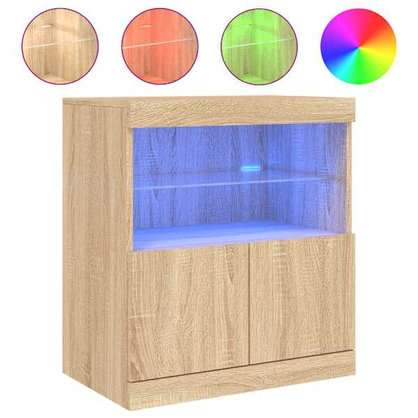Puhvetkapp LED-tuledega, Sonoma tamm, 60 × 37 × 67 cm
