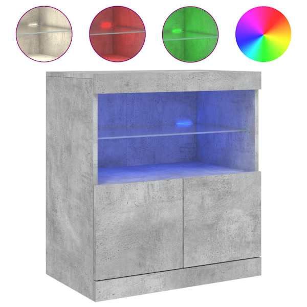 Puhvetkapp LED-tuledega, betoonhall, 60 × 37 × 67 cm