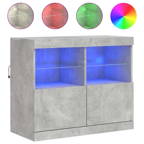 Puhvetkapp LED-tuledega, betoonhall, 81 × 37 × 67 cm