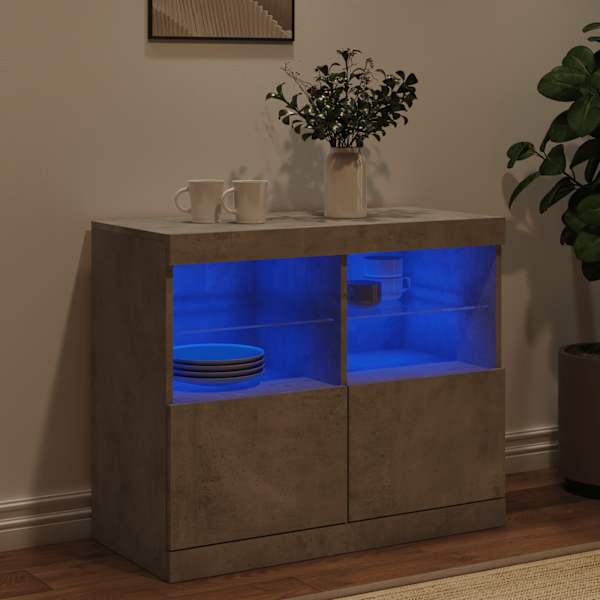 Puhvetkapp LED-tuledega, betoonhall, 81 × 37 × 67 cm