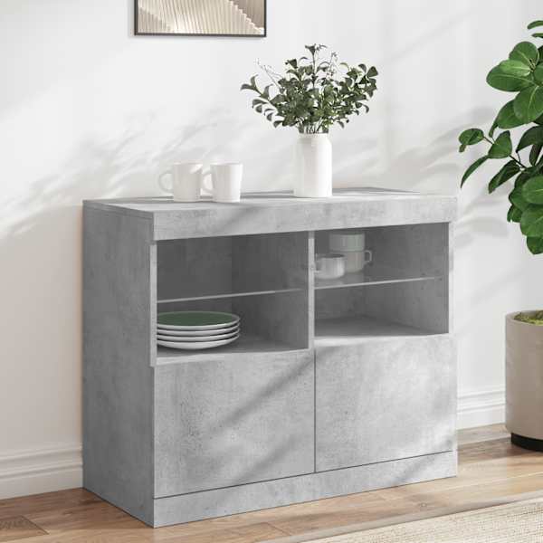 Puhvetkapp LED-tuledega, betoonhall, 81 × 37 × 67 cm