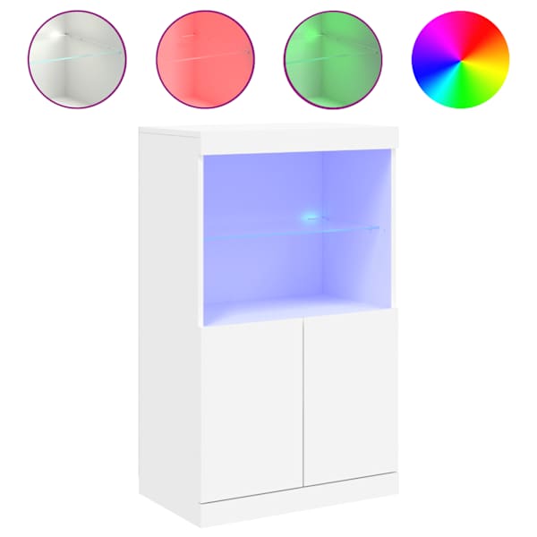 Puhvetkapp LED-tuledega, valge, 60,5 × 37 × 100 cm