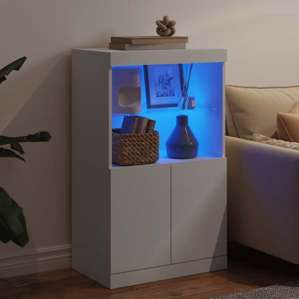 Puhvetkapp LED-tuledega, valge, 60,5 × 37 × 100 cm
