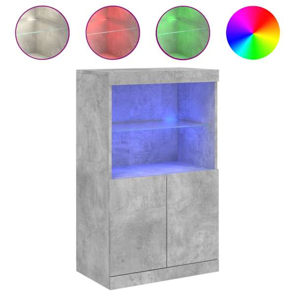 Puhvetkapp LED-tuledega, betoonhall, 60,5 × 37 × 100 cm