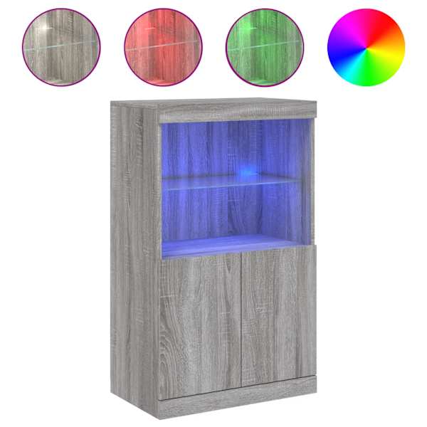 Puhvetkapp LED-tuledega, hall Sonoma tamm, 60,5 × 37 × 100 cm