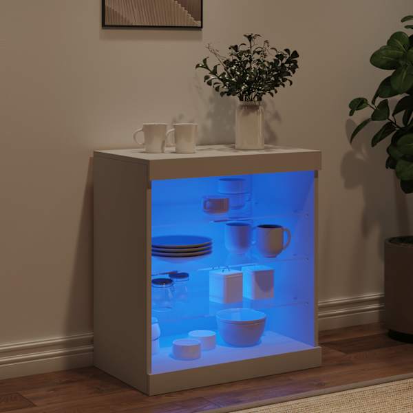Puhvetkapp LED-tuledega, valge, 60,5 × 37 × 67 cm