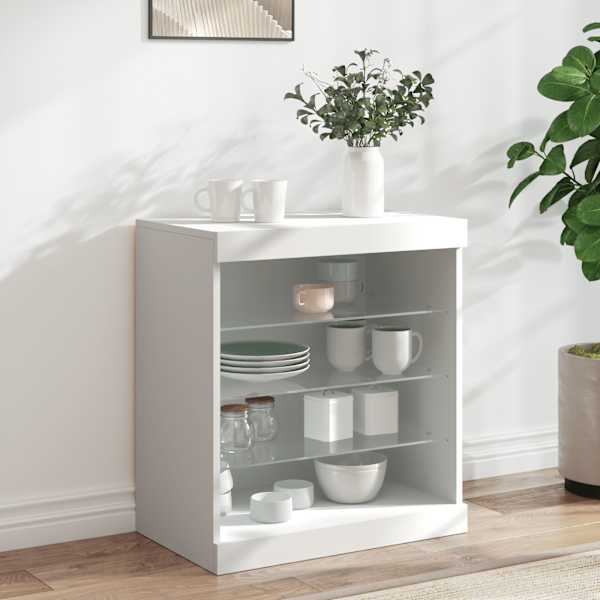 Puhvetkapp LED-tuledega, valge, 60,5 × 37 × 67 cm