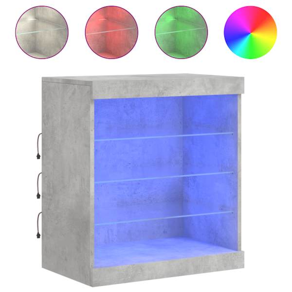 Puhvetkapp LED-tuledega, betoonhall, 60,5 × 37 × 67 cm
