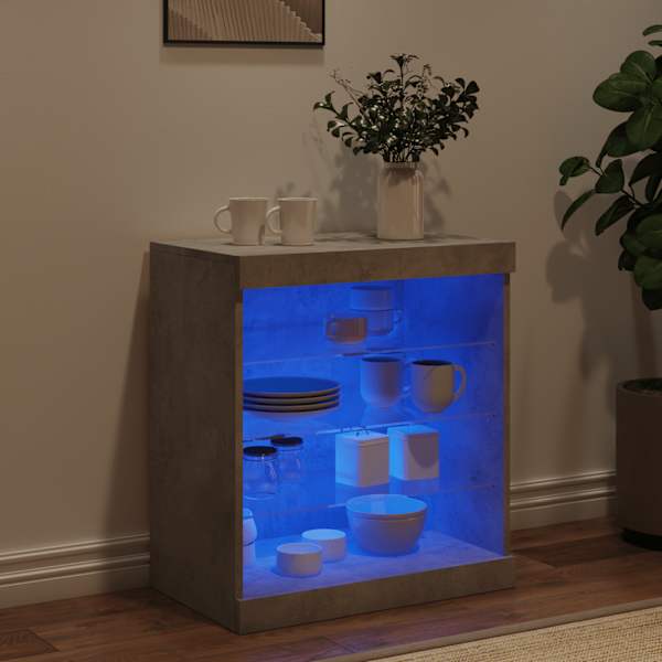 Puhvetkapp LED-tuledega, betoonhall, 60,5 × 37 × 67 cm