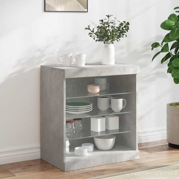 Puhvetkapp LED-tuledega, betoonhall, 60,5 × 37 × 67 cm
