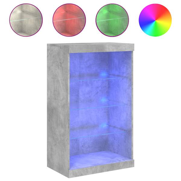 Puhvetkapp LED-tuledega, betoonhall, 60,5 × 37 × 100 cm