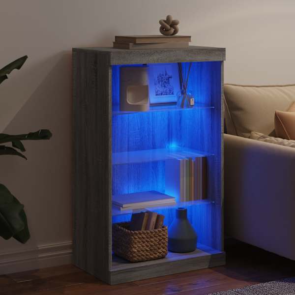 Puhvetkapp LED-tuledega, hall Sonoma tamm, 60,5 × 37 × 100 cm
