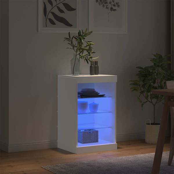 Puhvetkapp LED-tuledega, valge, 41 × 37 × 67 cm