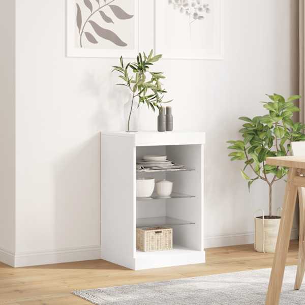 Puhvetkapp LED-tuledega, valge, 41 × 37 × 67 cm