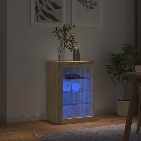 Puhvetkapp LED-tuledega, Sonoma tamm, 41 × 37 × 67 cm