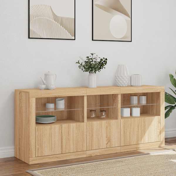 Puhvetkapp LED-tuledega, sonoma tamm, 162 × 37 × 67 cm